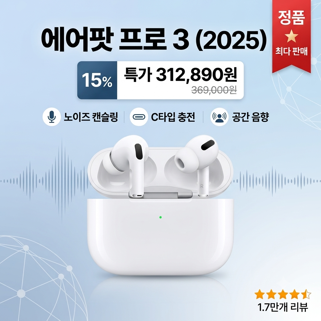 Apple 에어팟 프로 3세대 USB-C 블루투스 노이즈 캔슬링 무선 이어폰 제품 이미지