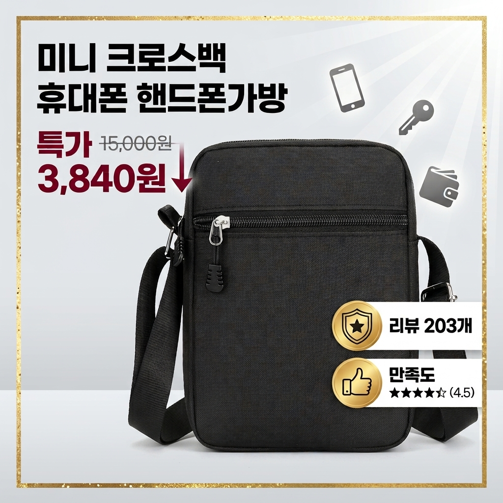 남녀공용 미니 크로스백 휴대폰 미니 가방 소형 보조백 블랙 제품 이미지