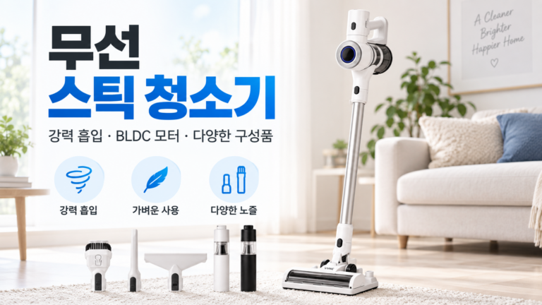 비브르 BLDC 무선 스틱 진공청소기 다양한 브러시 구성 화이트 V25000 강한 BLDC 흡입력으로 먼지부터 틈새까지 깔끔하게 청소하는 진공청소기