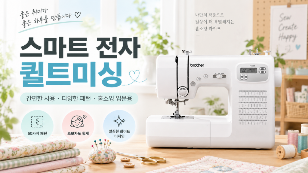 부라더 가정용 스마트 전자미싱 60패턴 퀼트 재봉틀 FS60X 옷수선부터 홈패션까지 집에서 활용하는 가정용 전자미싱 제품 이미지