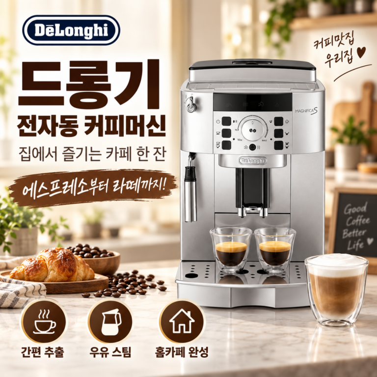 드롱기 마그니피카S 연수필터 포함 ECAM22.110.SB 가정용 전자동 원두 커피머신 에스프레소까지 간편하게