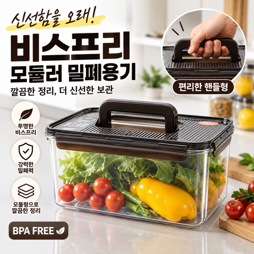 냉장고 안 식재료 정리할 통이 필요할 때 락앤락 비스프리 모듈러 밀폐용기 핸들형 제품 이미지