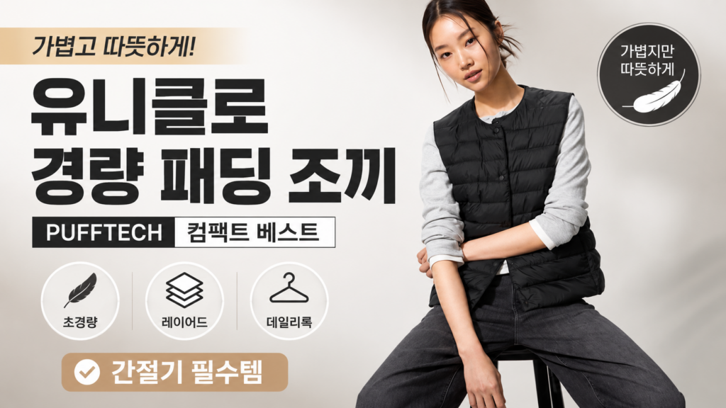 유니클로 퍼프테크 경량 패딩조끼 컴팩트 베스트 블랙 제품 이미지