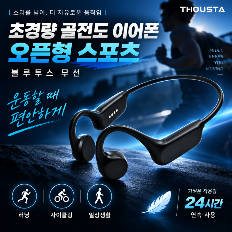 운동할 때 편한 THOUSTA 초경량 골전도 블루투스 오픈형 C타입 이어폰
