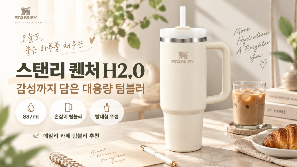 [텀블러 추천] 스탠리 퀜처 H2.0 손잡이 빨대 대용량 텀블러 887ml 제품 이미지