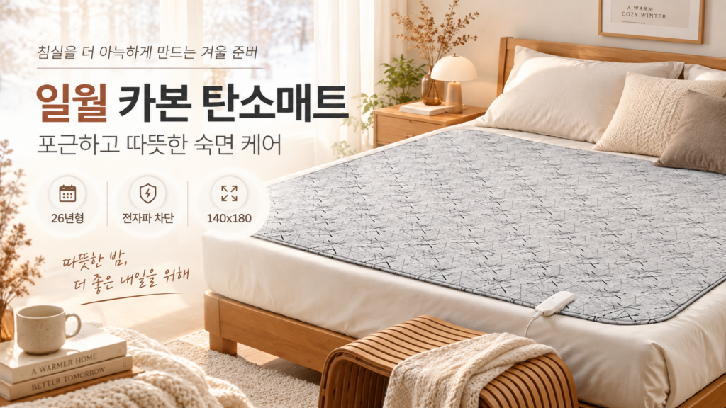 환절기 밤 추워질 때 침대에서 쓰기 좋은 일월 26년형 전자파차단 워셔블 카본 탄소매트 140×180 제품 이미지