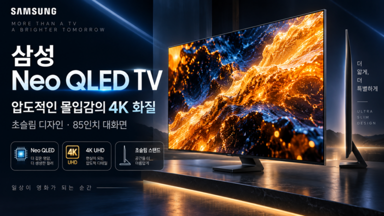 추석특가찬스 ‘270만원’ 삼성 Neo QLED AI 85인치 4K KQ85QNH70AFXKR 답답한 화면과 뭉개지는 화질 고민 줄여주는 스탠드형 대형 TV