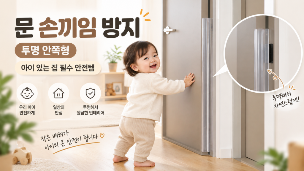 아이 손 끼임 사고 걱정 덜어주는 안전용품 아가드 문틈 손끼임 방지투명 도어 안전커버 제품 이미지