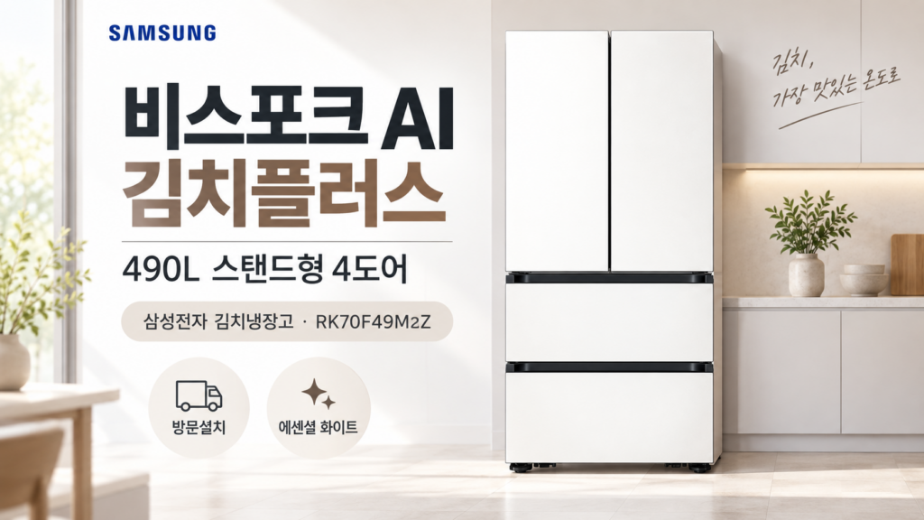 삼성 비스포크 AI 김치플러스 4도어 490L 김치부터 식재료까지 넉넉하게 보관하는 대용량 김치냉장고 제품 이미지